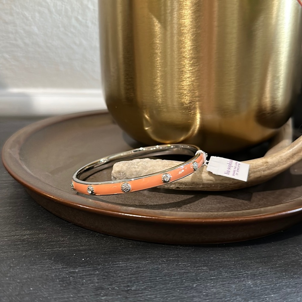 Lia Sophia Palisade Mandarin Silver Enamel Bangle Bracelet NWT